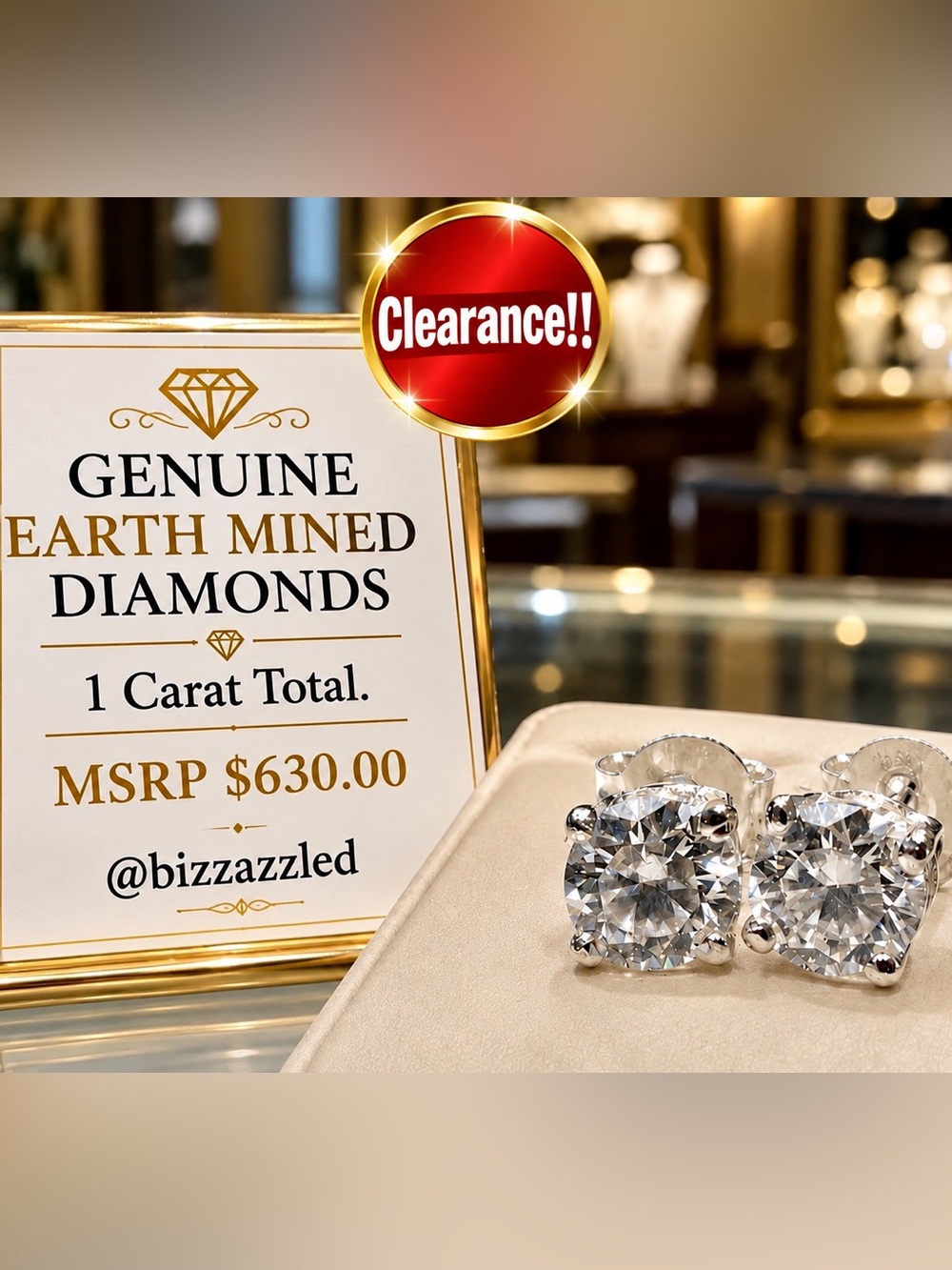 Certified Diamond studs silver 925 1ct Total